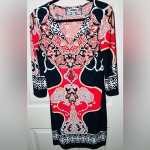 Intermission‎ Women Dress A Line Sleeveless V Neck Multicolor Pattern Stretch, 8